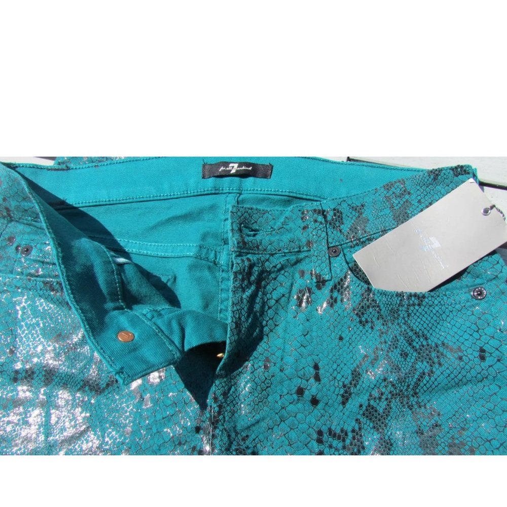Seven 7 For All Mankind 29 green coated jeans snake skin shiny sexy skinny - Picture 9 of 11